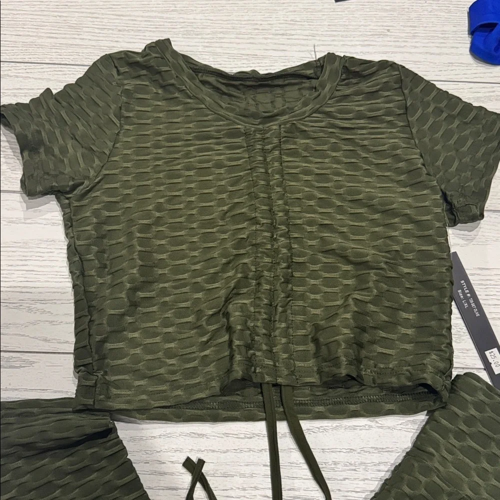 New Mix Olive Green Track Pants & Crop Top Set